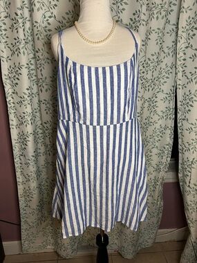 Old Navy Blue and White Striped Midi Dress